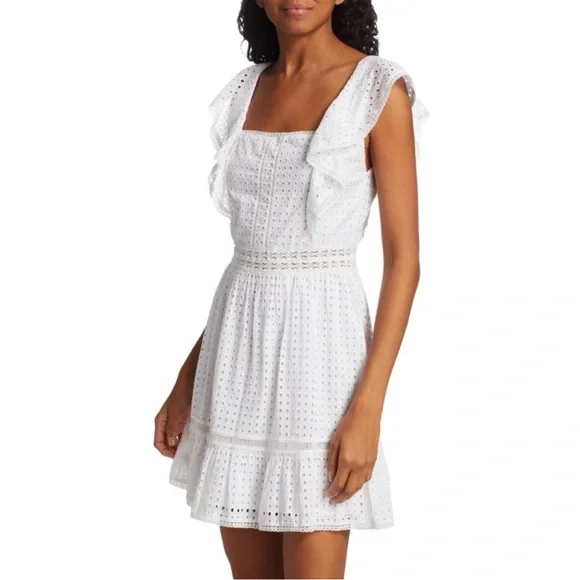 Alice + Olivia Remada Ruffled Broderie Anglaise Cotton Mini‎ Dress White NWT - Picture 16 of 16